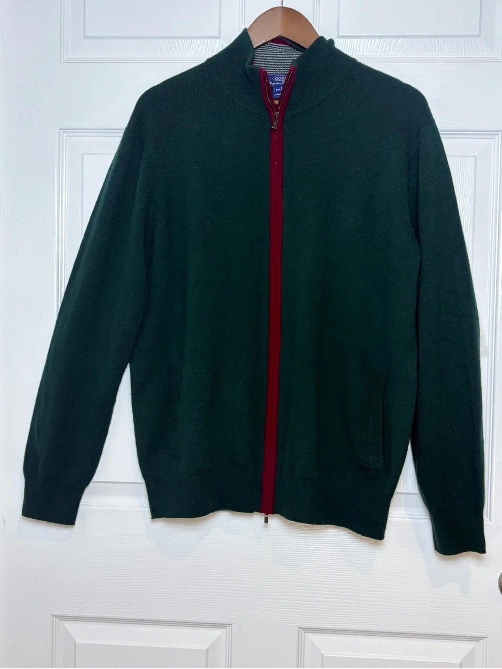 GOBI Mongolian Cashmere 2XL Forest Green Full Zip Mock Neck Sweater Cardigan